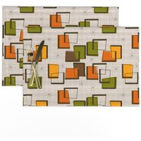Mid Century Modern Tischsets 2Er Set - Vintage Style Geometrisch Orange Rot Grün Stoff Rechteck Und Stern Von Gigirn46Aim_Com von SpoonflowerHome