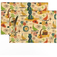 Mid Century Tischset 2Er Set - Hawaiian Tiki Midcentury Modern Retro Stoff Tischsets Mod By Liz_Sawyer_Design von SpoonflowerHome