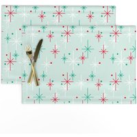 Mid Century Tischsets | 2Er Set - Nifty Stars Von Thecalvarium Retro Modern Weihnachtsstern Baum Stoff Spoonflower von SpoonflowerHome