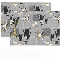 Mid Mod Tischsets | 2Er-Set - Century Modern Coffee Time Von Heather_Anderson Atomic Neutral Cloth Spoonflower von SpoonflowerHome