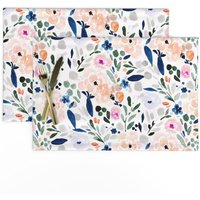 Pastell Blumen Tischsets | 2Er Set - Grau Von Crystal_Walen Aquarell Garten Kinderzimmer Tuch Spoonflower von SpoonflowerHome