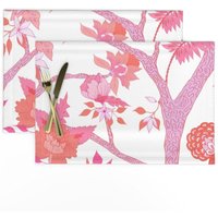 Peony Floral Tischsets 2Er Set - Chinoiserie Large Scale Pink Orange Maximalist Stoff Zweig Von Danika_Herrick von SpoonflowerHome