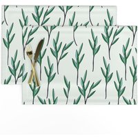 Pflanzen-Tischsets | 2Er-Set - Laurel Mint Von Holli_Zollinger Zweige Grün Stem Jungle Lorbeer-Tischsets Spoonflower von SpoonflowerHome