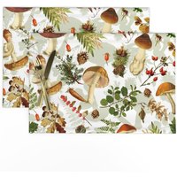 Pilze Tischsets 2Er Set - Farne Futter Löwenzahn Kiefer Natur Stoff Thanksgiving Im Wald Von Utart von SpoonflowerHome