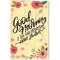 Pink Geschirrtuch - Good Morning I See The Assassins Have Failed Von Cynthiafrenette Blumen Leinen Baumwolle Canvas Spoonflower von SpoonflowerHome