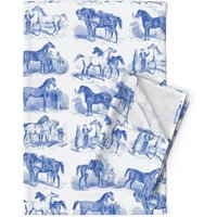 Reiter Toile Geschirrtücher | 2Er Set - Blaue Pferde Von Ragan Delft Victorian Vintage Style Leinen Baumwolle Spoonflower von SpoonflowerHome