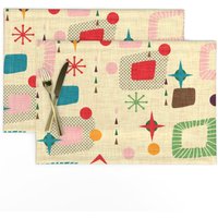 Retro Mod Tischsets 2Er Set - Mid Century Modern 1950Er Jahre Geometrisch Atomic Bunte Stoff 50Er Muster Von Bruxamagica von SpoonflowerHome