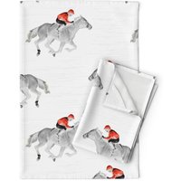 Thoroughbred Geschirrtücher | 2Er Set - The Jockey By Vintage_style Etasterflower Linen Cotton Geschirrhandtücher Von Spoonflower von SpoonflowerHome