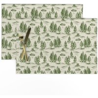 Ufo Tischset | 2Er Set - Grüner Alien Toile Von Somecallmebeth Wunderliche Kleine Grüne Und Beige Stoff Tischsets Spoonflower von SpoonflowerHome