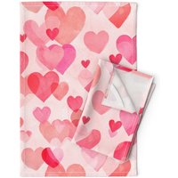 Valentine Geschirrtücher | 2Er Set - Aquarell Herzen Von Kimsa Sweetheart Rosa Und Rote Liebe Leinen Baumwolle Spoonflower von SpoonflowerHome