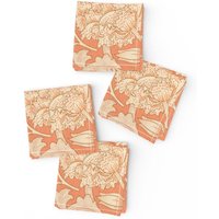 Vintage Style Cocktail Servietten | 4Er Set - Morris Wild Tulip Orange Von Peacoquettedesigns Terracotta Coral Stoffservietten Spoonflower von SpoonflowerHome