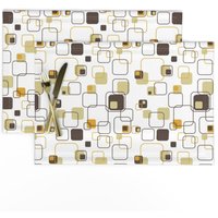 Vintage Tischset 2Er Set - Retro Geometrisch 1950Er Jahre Mid Century Stoff Groovy Cubes 23 cm | Gold Von Studiofibonacci von SpoonflowerHome