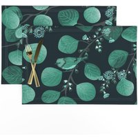 Vogel Tischsets | 2Er Set - Eukalyptus Monochrom Von Hnldesigns Aquarell Blätter Monochrome Baum Tuch Spoonflower von SpoonflowerHome