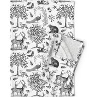 Waldtiere Geschirrtücher | 2Er Set - Toile in Grau Auf Weiß Von Red_Raspberry_Design Leinen Baumwoll Geschirrhandtücher Spoonflower von SpoonflowerHome