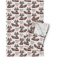 Waschbär Geschirrtücher | 2Er Set - Waschbären Valentine Koralle Von Run_Quiltgirl_Run Spoonflower von SpoonflowerHome
