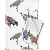 Wasserfarbe Vogel Geschirrtücher | 2-Er Set - Kraniche Von Vickyllilla Natur Wildtier Kranich Tier Leinen Baumwolle Spoonflower von SpoonflowerHome