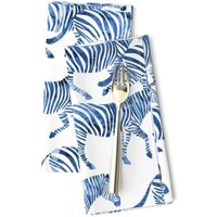 2Er-Set Wasserfarben Zebras Stoffservietten - Animal Print Trend Blauer Lacklook in Blau By Littlepfeildesign von SpoonflowerHome