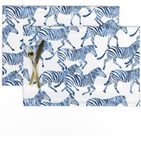 Wasserfarben Zebra Tischsets 2Er Set - Animal Print Trend Blau Bemalte Stoff Zebras in By Littlepfeildesign von SpoonflowerHome