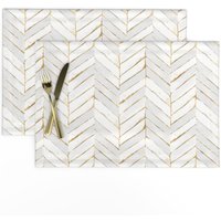 Weiße Tischsets 2Er Set - Stripe Gold Mod Fischgrät Chevron Stoff Painted White By Crystal_Walen von SpoonflowerHome