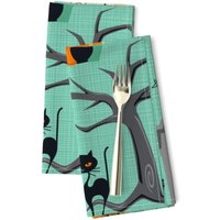 Witches Dinner Servietten | 2Er Set - Vintage Halloween Katzen Von Miyatake_Designs Style Schwarze Retro Stoffservietten Spoonflower von SpoonflowerHome
