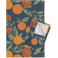 Zitrus Geschirrtücher | 2Er Set - Navy Tangerine Jumbo Von Indybloomdesign Sommer Obst Orangen Frühling Leinen Baumwolle Spoonflower von SpoonflowerHome