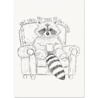 Entspannter Waschbär Kunstdruck - 5x7" | 13x18 cm Bleistiftzeichnung Gemütliche Tierillustration Ungerahmter Fine Art Print von SpoonfulArtistic