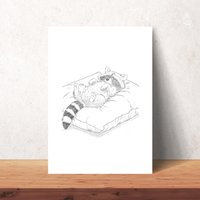 Gemütlicher Waschbär Kunstdruck - A4 Bleistiftzeichnung Ungerahmter Fine Art Print Für Waschbär-Fans von SpoonfulArtistic