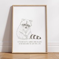 Trauriger Waschbär Kunstdruck - A4 Größe Bleistiftzeichnung Inspirierende Tierillustration Ungerahmter Fine Art Print von SpoonfulArtistic