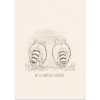 Us in Another Universe" Waschbär Kunstdruck - 5x7" | 13x18 cm Bleistiftzeichnung Süße Tierillustration Ungerahmter Fine Art Print von SpoonfulArtistic
