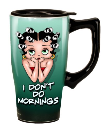 Betty Boop Thermobecher mit Aufschrift I Don't Do Mornings, 400 ml, Grün von Spoontiques