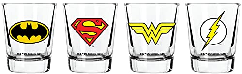 Justice League Schnapsgläser-Set, 57 ml, 4 Schnapsgläser, Superman, Batman, Wonder Woman, Flash von Spoontiques