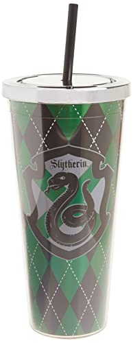 Spoontiques - Harry Potter Becher – Slytherin Folienbecher mit Strohhalm – 590 ml – Acryl – Grün von Spoontiques