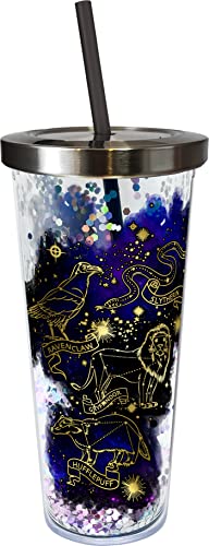 Spoontiques - Harry Potter Becher – Sternbild Glitzer Tasse mit Strohhalm – 590 ml – Acryl – mehrfarbig von Spoontiques