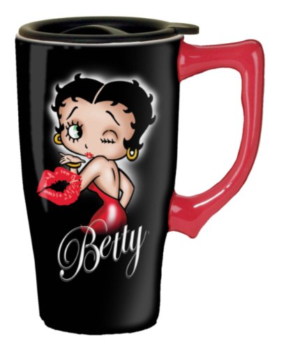 Spoontiques - Isolierter Reisebecher – Betty Boop Herzen Keramik Kaffeetasse – Geschenk für Kaffeeliebhaber – lustige Kaffeetasse – 425 ml – Schwarz von Spoontiques