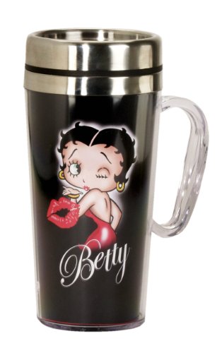 Spoontiques – Thermobecher – Betty Boop Kiss Kaffeetasse – Geschenk für Kaffeeliebhaber – lustiger Kaffeebecher – 425 ml – Schwarz von Spoontiques