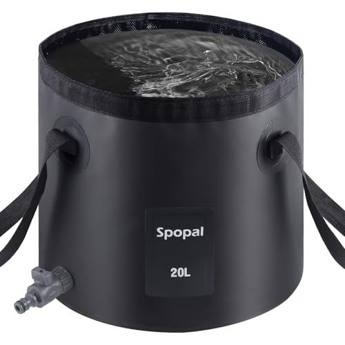 Faltbarer Eimer, [20L- mit Wasserhahn] Spopal Outdoor Falteimer, Leicht zu dosierendes Wasser, Faltschüssel, Tragbarer Wassereimer, Falteimerfür Camping Angeln Reisen Garten Party Camping Autowäsche von Spopal