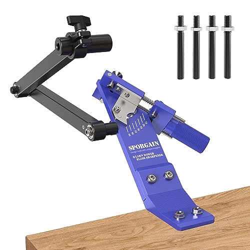 Rasenmäher-Messerschärfer, 15°-45° Verstellbarer Rahmen mit Kugellager-Herstellungsgriff für Rechts- und Linkshänder, Verwendung mit Winkelschleifer, Blau von SporGain