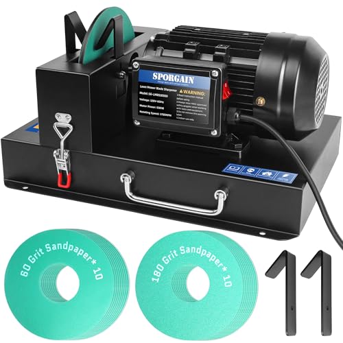 SporGain Rasenmäher-Klingenschärfer 2/3 PS 500 W, 17,8 cm Keramikrad mit 9 extra Schleifpapieren, robuste Schärfmaschine für hohe/niedrige Hebe-, Gator- und Flachklingen von SporGain