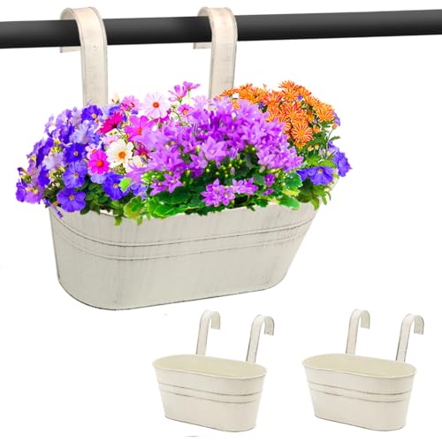 Sporgard Blumentöpfe zum Aufhängen, Metall, Eisen, für Geländer, Zaun, Balkon, Garten, Heimdekoration, Blumenhalter mit 2 abnehmbaren Haken, Landhausstil, Fenster, Blumenhalter, 2 Stück von Sporgard