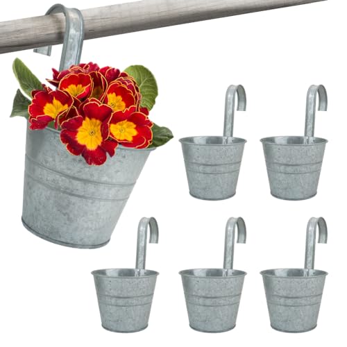 Sporgard 5 Stück 13 cm Metall-Blumentöpfe zum Aufhängen, Landhausstil, Fenster-Blumenpflanzenhalter mit Haken, ideal für Geländer, Zaun, Balkon, Garten, Innen- und Außenbereich, Heimdekoration von Sporgard