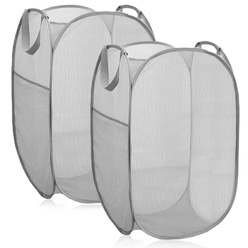 2 Stück 75L Wäschekorb Faltbar: 36 * 36 * 58cm Pop Up Laundry Baskets Wäschekorb mit Henkel, Pop Up Wäschekorb Wäschekorb Gittergewebe Wäschesammler für College Dorm Wäschekammer (Vertikalschnitt) von Sporgo
