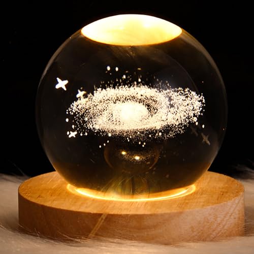 3D Galaxy Ball Nachtlicht: Kristallkugel Nachtlicht Moon Lampe mit Holzsockel, 3D Sonnensystem Kristallkugel Nachtlicht 6cm Glaskugel Moon Lamp für Kinderzimmer Schlafzimmer Cafe Party (Milchstraße) von Sporgo