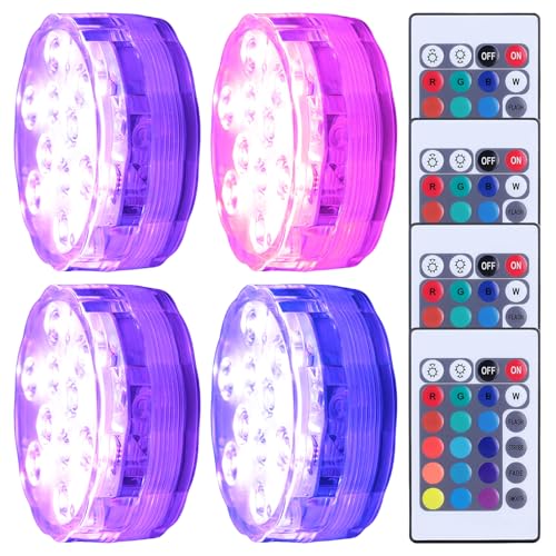 4 Stück Poolbeleuchtung Unterwasser LED Licht: 4 Modi 16 Farben RGB Pool Licht, IP68 Unterwasser Licht Teichbeleuchtung mit Fernbedienung, Farbige LED Teelichter für Aquarium Badewanne Pool Garten von Sporgo