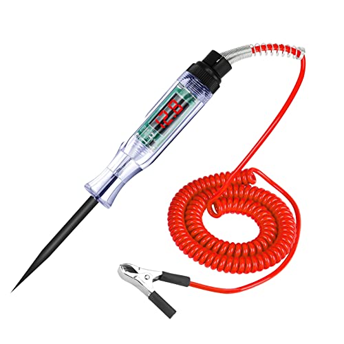 Spannungsprüfer Auto Schaltung Teststift, Sporgo 3-36V DC KFZ Stromprüfer ​mit Krokodilklemme Federdraht, Spannungsprüfer mit Digitaler LCD Anzeigelampe Auto Prüflampe für PKW/LKW (Red) von Sporgo