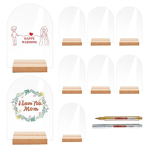 Sporgo 10 Stück Tischnummern Hochzeit: Acrylplatte Transparent mit Holzständer Wiederverwendbarer Tischnummern Hochzeit, Acrylschild mit Marker, DIY Tischnummernhalter für Hochzeitsdekoration von Sporgo