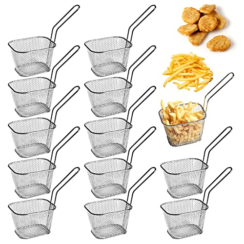 Sporgo 12 Stück Pommes Körbchen: Klein Edelstahl Frittierkorb Silber Pommeskörbchen, Korb für Frittiertes Essen Körbchen mit Henkel, Friteusenkorb für Pommes Frites, Zwiebelringe, Chicken Nuggets (1) von Sporgo