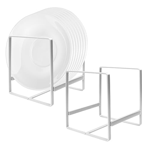 Sporgo 2 Stück Plate Holder: Dish Drainer Metall Tellerhalter Ständer, Abtropfgestell Geschirr Upright Geschirrständer, Tellerhalter für Werkbänke und Schränke - Weiss(L) von Sporgo