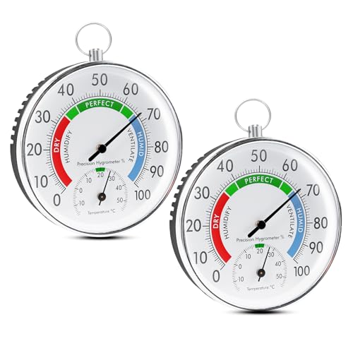 Sporgo 2 Stück Thermometer Hygrometer: 10cm Präzisions Hygrometer Analog, Kabelloses Wandmontiertes Thermometer mit Aufhängeöse, Thermo-Hygrometer für Innen Aussen Häuser, Gewächshäuser, Gärten (A) von Sporgo