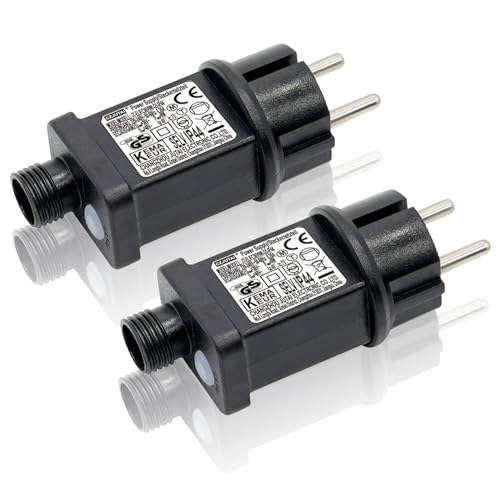 Sporgo 31V 6W LED Netzteil, 2 Stück Niederspannungs Transformator Mit 8 Lichtmodi und Timerfunktion, IP44 Adapter Trafo für Lichterkette Stecker, Weihnachtsbeleuchtung Glühbirnen von Sporgo