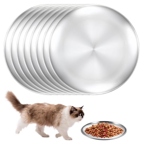 Sporgo 8 Stück Katzennapf Flach Edelstahl: Futternapf Katzennäpfe Katzenteller für Katzen mit Breiten Schnurrhaaren, Fallsicher Futterschale Flache Katze Fressnapf für Kleine Hunde, Katzen (14cm) von Sporgo